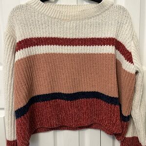 Striped Knit Sweater - Red, Cream, and Tan